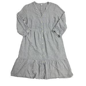 Old Navy Striped Button Front Midi Dress Women’s Size L Linen Blend Cottagecore